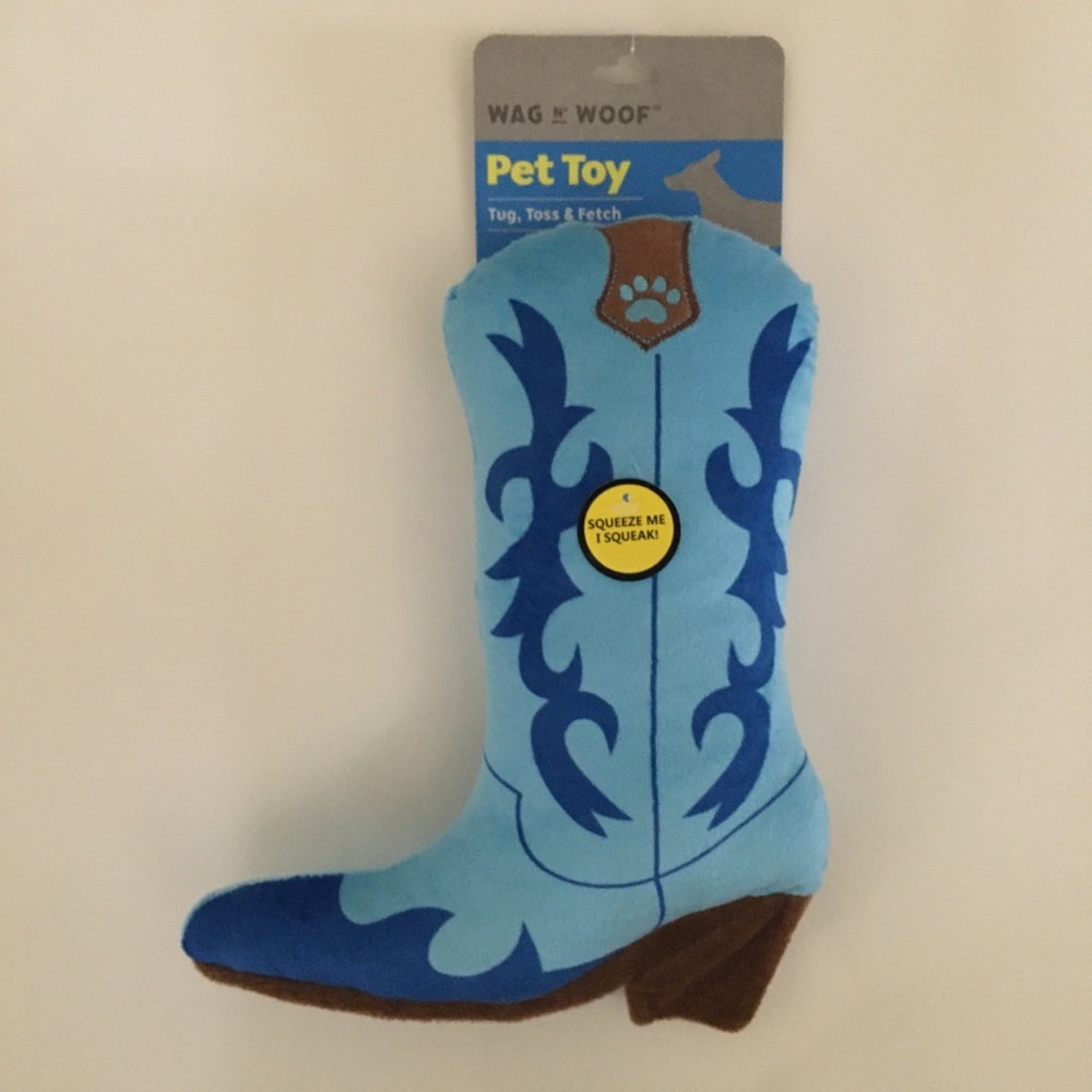 NEW Dog Toy with Squeaker Blue Western Cowboy Boot Tug Toss Fetch | Wag & Woof